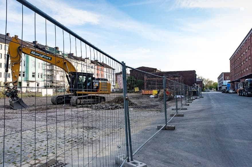 Construction site with security fencing